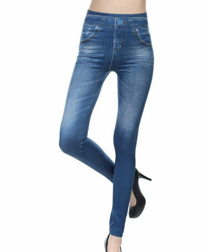 Women Denim Jeans look Warm Plush Velvet Fleece Slim Leggings Jeggings Pants Blue