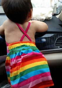 Baby Girl kids Children Rainbow Multi-colored Striped cotton Summer Strap Dress