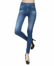 Women Faux Denim Jeans look Stretch Pencil Slim Leggings Jeggings Pants AU6-12 Blue S:AUS 6-8