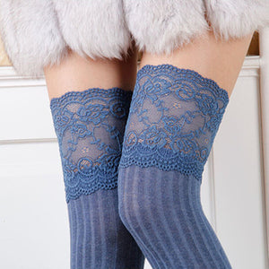Women Girl Thigh High Stripe Lace up Stockings Hosiery Pantyhose Tights Socks