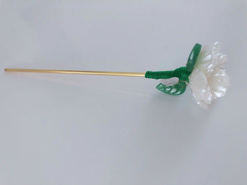 1x Women Creamy White Camellia Leaf Flower Styling boho hair U Bobby Pin one bud design
