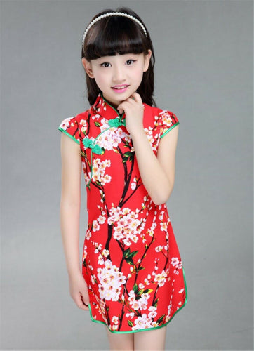 Teen Tween Girl Chinese New Year Asian Traditional QIPAO Red Tunic Summer Dress