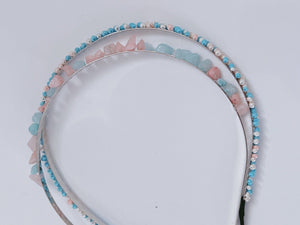 Women Girl Mini Blue Pink Beads Stone Look Party Hair head band headband Hoop