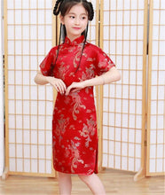 Girls Teen Chinese Traditional QIPAO Costume Tunic Short Sleeve cheong Dress