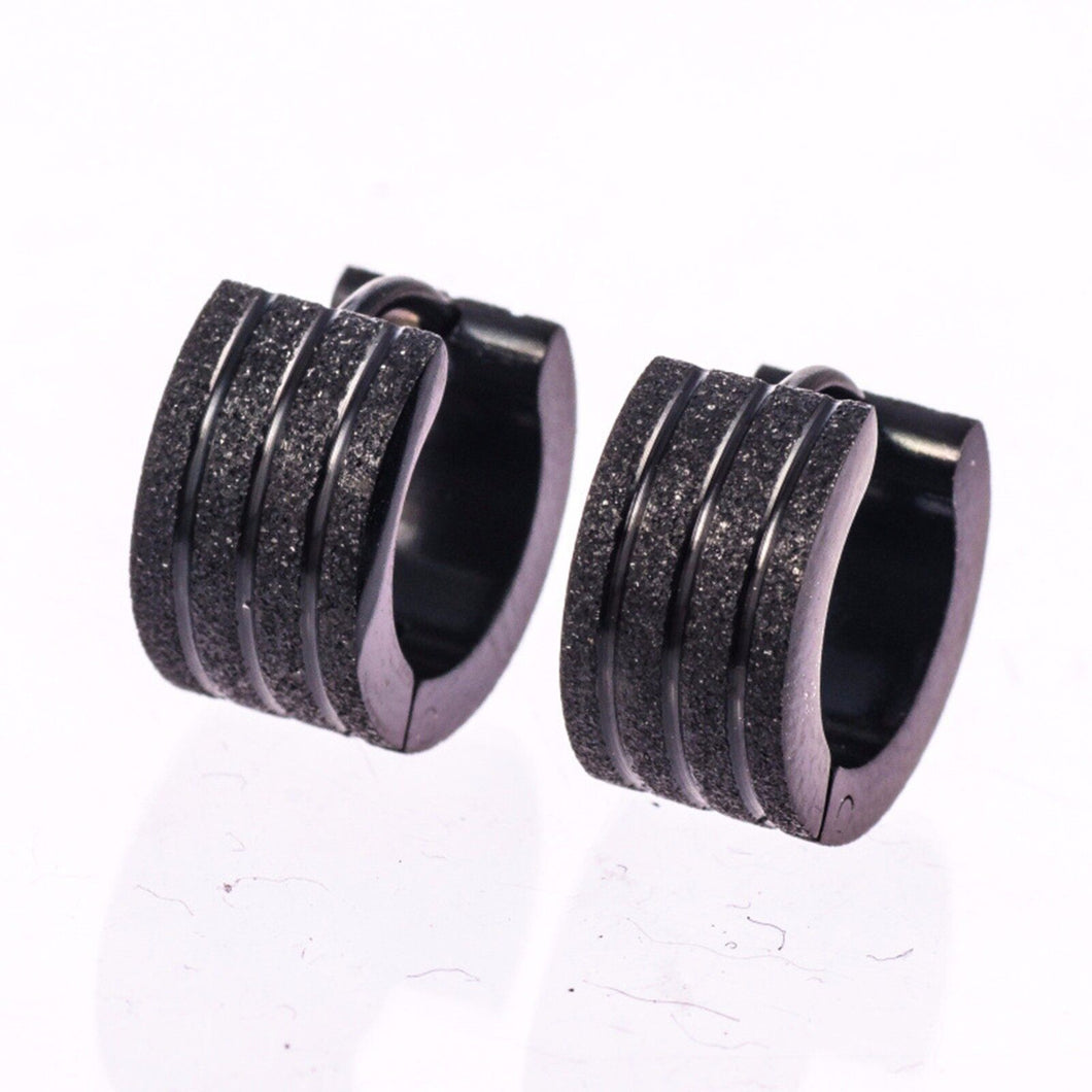 New Man Stainless Steel Frosted matte finish Hoop Earrings Piercings Gift him Black Matte