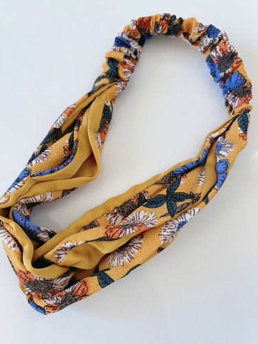 Women Boho Bohemian Satin Cross hair head headband band Scarf Wrap Bandana Yellow