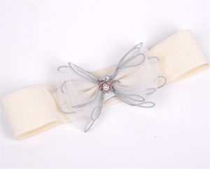 Women Retro Bow Ribbon Pearl Lace Elastic Stretchy Dress Waist Belt Band Wrap