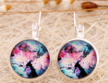 Women Girls Retro BOHO Cameo Round Badge Purple Galaxy Sky friendship Earrings
