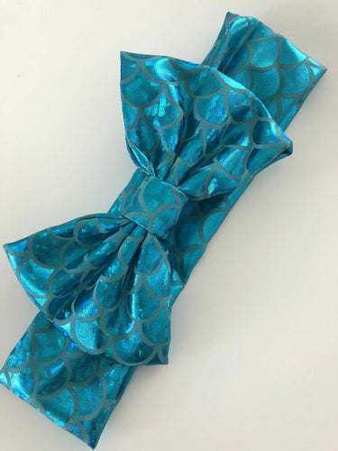 Women Girls Mermaid Scale Bow Metal Colorful Hair head Band headband bandana Light Blue
