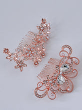 Women French Styling Evening Party Bride Rose Gold Crystal Hair comb Clip Pin