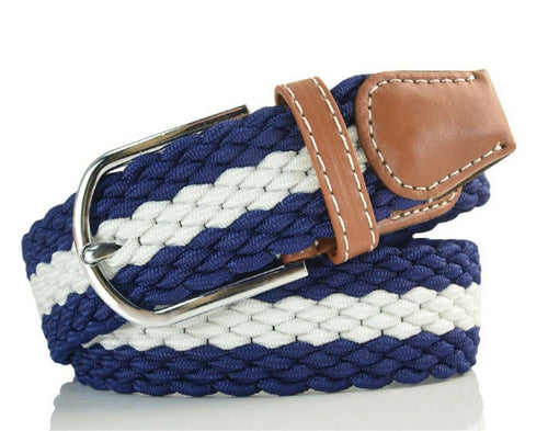 Boys Girls Kids Children Tween Striped Sports Formal Casual Pants Buckle Belt Navy White