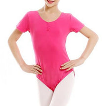 Girl Children Cotton Short Sleeves Ballet Jazz Dance Skate Gymnastics Leotard Hot Pink