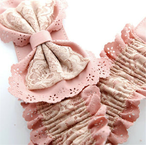 Women Lace Bow Syn leather retro Flower Elastic Dress Waist Band Stretchy Belt