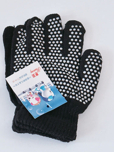 Kids Children Anti Slip Grip Dots Work Warm Knitted SHORT Gloves Mittens 3-12 Yr Black