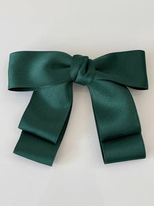 Women Girl Satin Layers Ribbon School Color Bow Bowknot Hair Head Barrette Clip Green