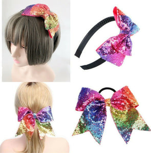 Women Girl Sequins Sequined Bling Colorful Rainbow Headband Hair Head Band bow