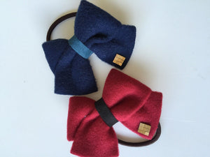 Girl Women School Color Red Navy Office bow ribbon hair ponytail band holder