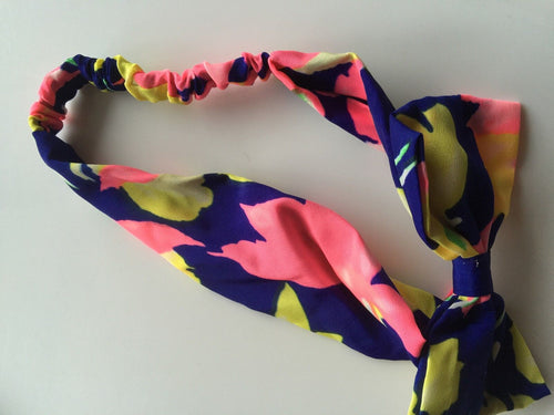 Women Lady Girl 70' 80' Retro Party bow Chiffon Headband Head Hair band Scarf Navy Pink