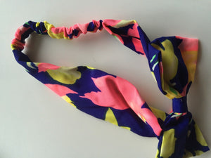 Women Lady Girl 70' 80' Retro Party bow Chiffon Headband Head Hair band Scarf Navy Pink