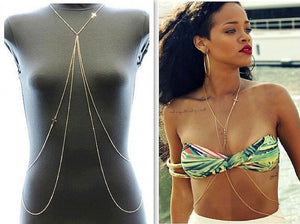 Women Hot Sexy Bikini Crossover Body Chain Tassel Jewelry