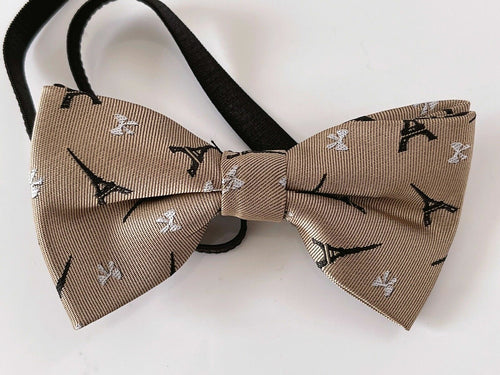 Boys Kids Children Formal Party Pre-tied Wedding Silk bow tie Necktie bowtie Beige Brown Paris Eiffel Tower Bowtie