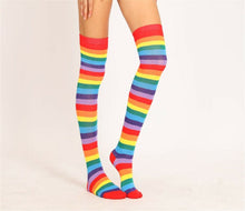 Women Girl Rainbow colorful Stripe Long Arm Fingerless Gloves Mittens OR Socks