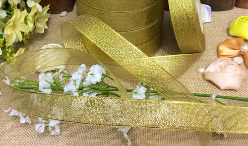 2 meter 2cm Gold or Silver Wedding Lace Gift Favor Wrap Craft Organza Ribbon Gold