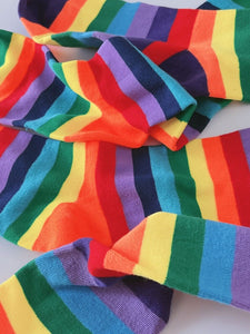 Women Girl Rainbow Colorful Multi-colour Stripe Over Knees Long Socks Tights
