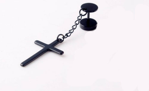1x Mans Womens Gothic Titanium plated Cross Tassel Earring piercing Taper stud 1 Piece in Black