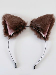 Women Children Fluffy Fur Cat Kitty fox animal Costume Ear Party Hair head band Dark Brown Fur Fluffy Ear Headband