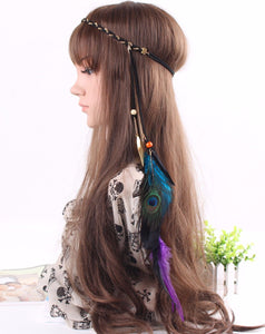 Women Braided suede leather Bohemian boho Braided Chain hair band headband Wrap black