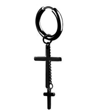 Men Women Titanium plated Gothic Hiphop No allergy long Huggie Earring Piercing 1 PIECE BLACK CROSS