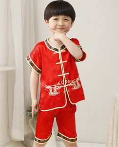 NEW Kids Boy Chinese New Year Traditional Red Tang Costume Short Sleeve Outfits