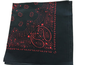 Women Men Retro Hip hop Cotton biker dance Paisley Bandana Hair Headband Wrap BLACK BASE RED FLOWER