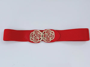 Women Metallic Rose Flower Elastic Stretchy Dress Narrow Slim Waist Belt Band