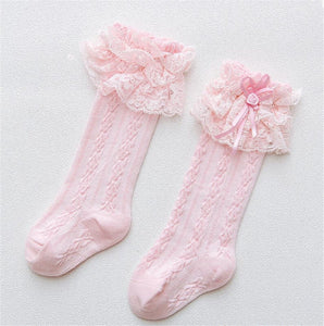 Girl Kids Baby knees Calf High Long Lace Dress Socks Tights 0-7 Years