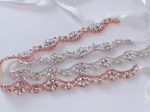 Women Crystal Rhinestone Prom Wedding Waist Formal Dress Satin Belt Waistband