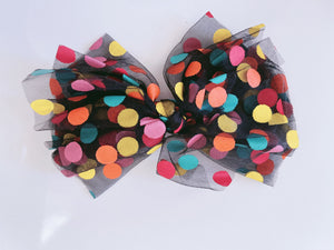 Girl Children Kids Polka Dot Rainbow Mesh Lace BOW Ribbon Hair Head Clip Pin