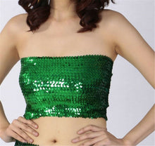 Women Girl Party Dance Shine Sequins Camisole Singlet Tank Chest Wrap Bandeau Green