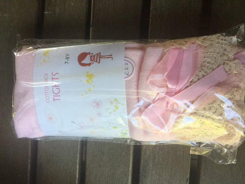 Girls Kids Children Bow Frilly Ruffle Dance Warm Footless Tights Stockings 2-8yr Light Pink