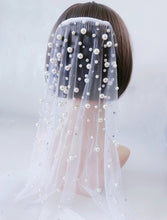 Women White Ivory Bride Head Hair Crystal Pearl lace Tulle Simple Wedding Veil