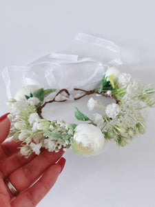Newborn Baby Girl kid Party White Flower Rose Halo Hair Tiara headband Garland