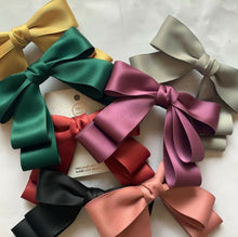 Women Girl Satin Layers Ribbon School Color Bow Bowknot Hair Head Barrette Clip