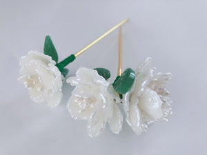 1x Women Creamy White Camellia Leaf Flower Styling boho hair U Bobby Pin