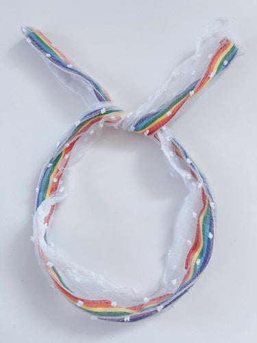 Women Girls Rainbow Stripe Star Lace Wire Hairband Tie Up Bow Headband Head Band Dot