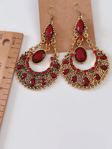 Women Retro Boho Bohemia Xmas Party Green OR Red Gem dangle Ear Drop Earrings