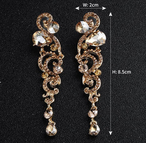 Women Rose gold silver Crystal chandelier Long Bohemian Party Earrings Ear Drops