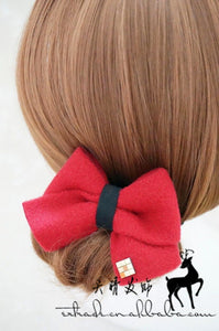 Girl Women School Color Red Navy Office bow ribbon hair ponytail band holder