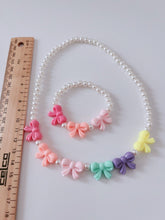 Girl Kid children Rose flower or Bow Cute Beaded Colorful Necklace Bracelet Set