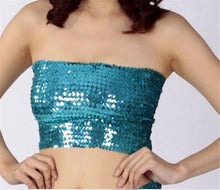 Women Girl Party Dance Shine Sequins Camisole Singlet Tank Chest Wrap Bandeau Lights Blue